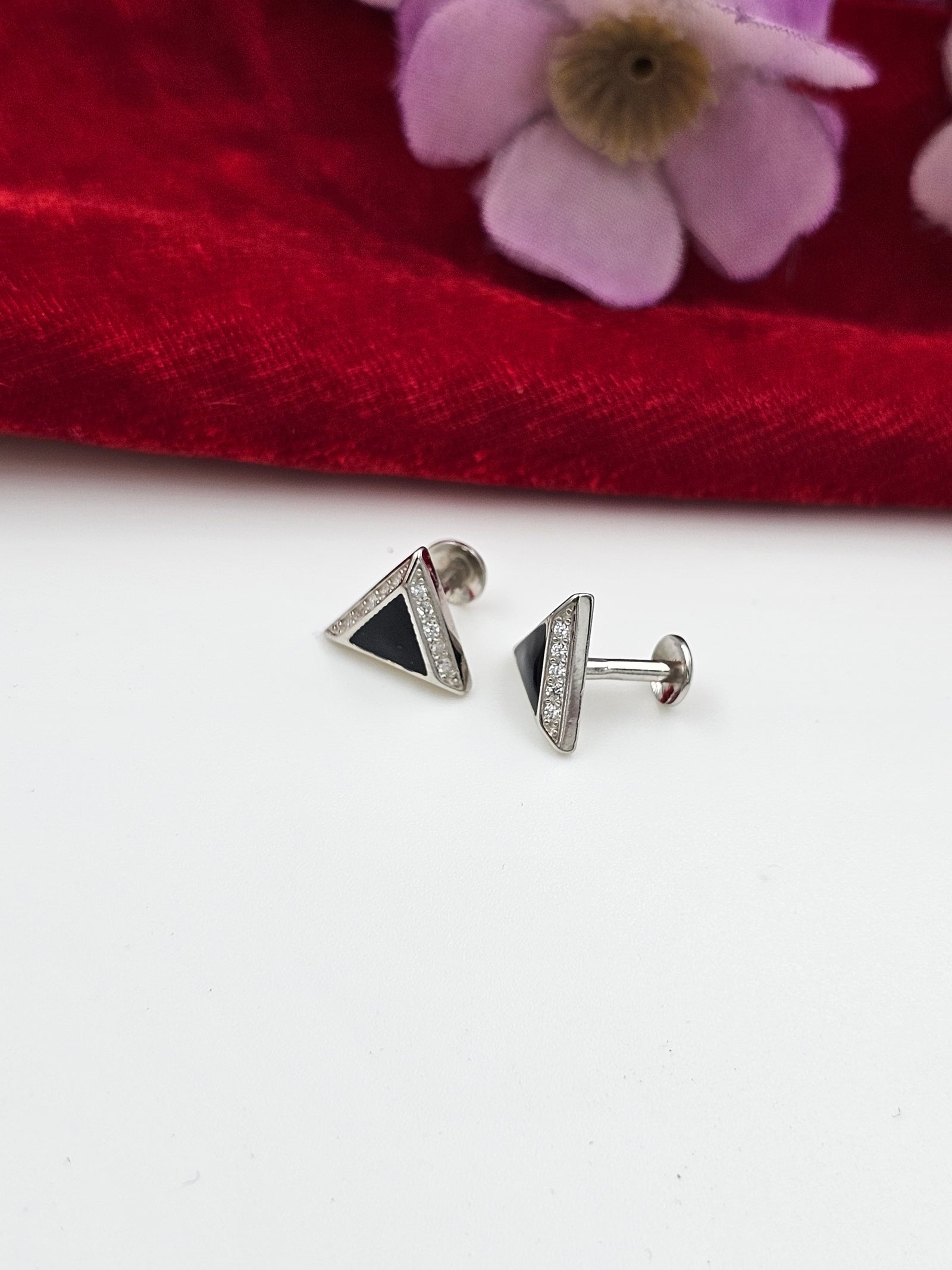 Black Enamel Mens Studs( 92.5 Silver)