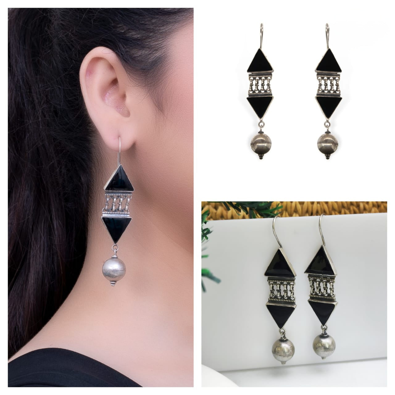 Black Enamel Handcrafted Silver Earring