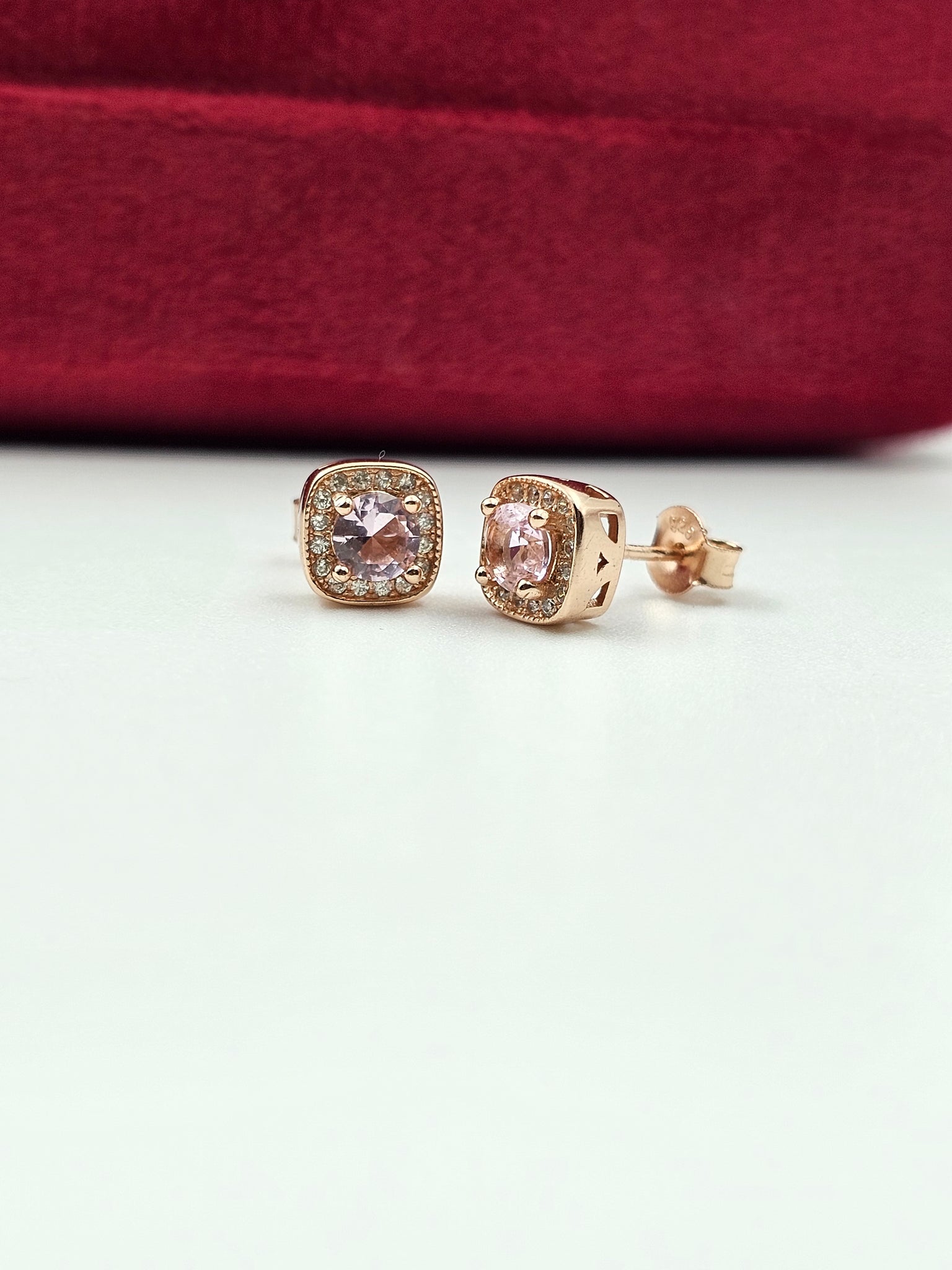 Elegant Rosegold Coated Silver earrings with Pink Stone