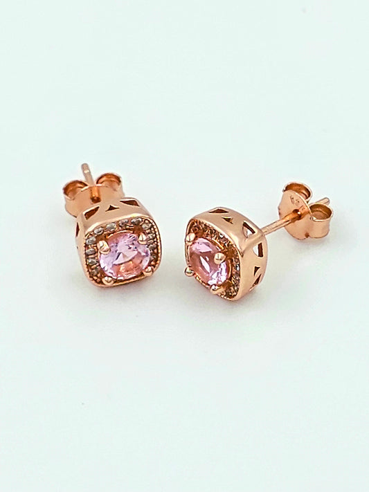 Elegant Rosegold Coated Silver earrings with Pink Stone