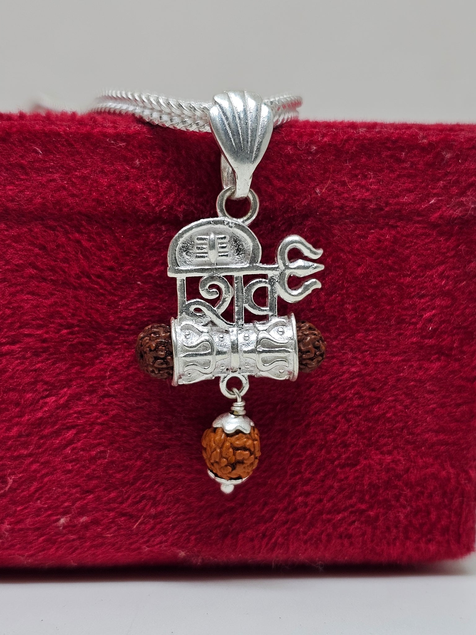 Shiv - Trishul Pendant with Rudraksh made of pure silver