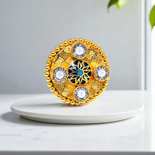 Silver Antique Kundan Ring in Gold Coating ( size - adjustable)