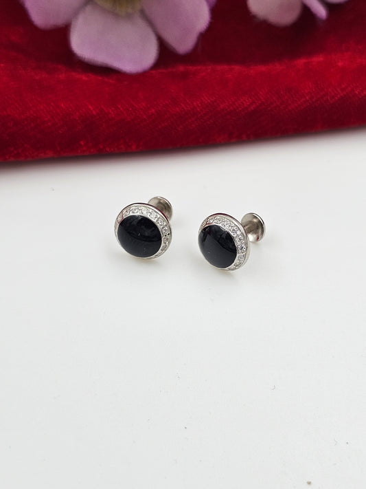 Black Enamel Mens Studs( 92.5 Silver)