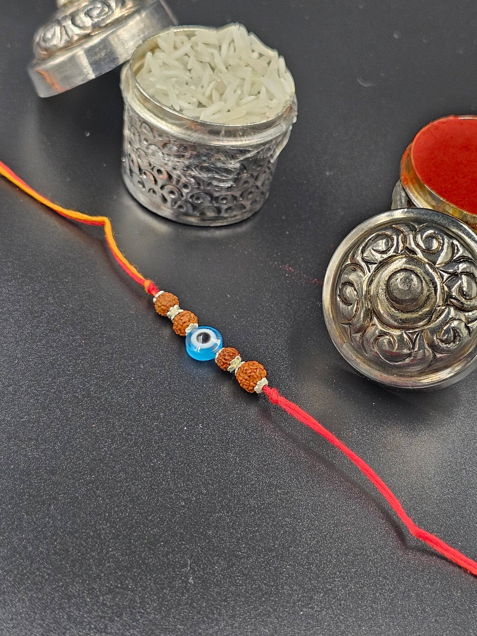 Silver Evileye protection with Rudrakash in Side - Rakhi