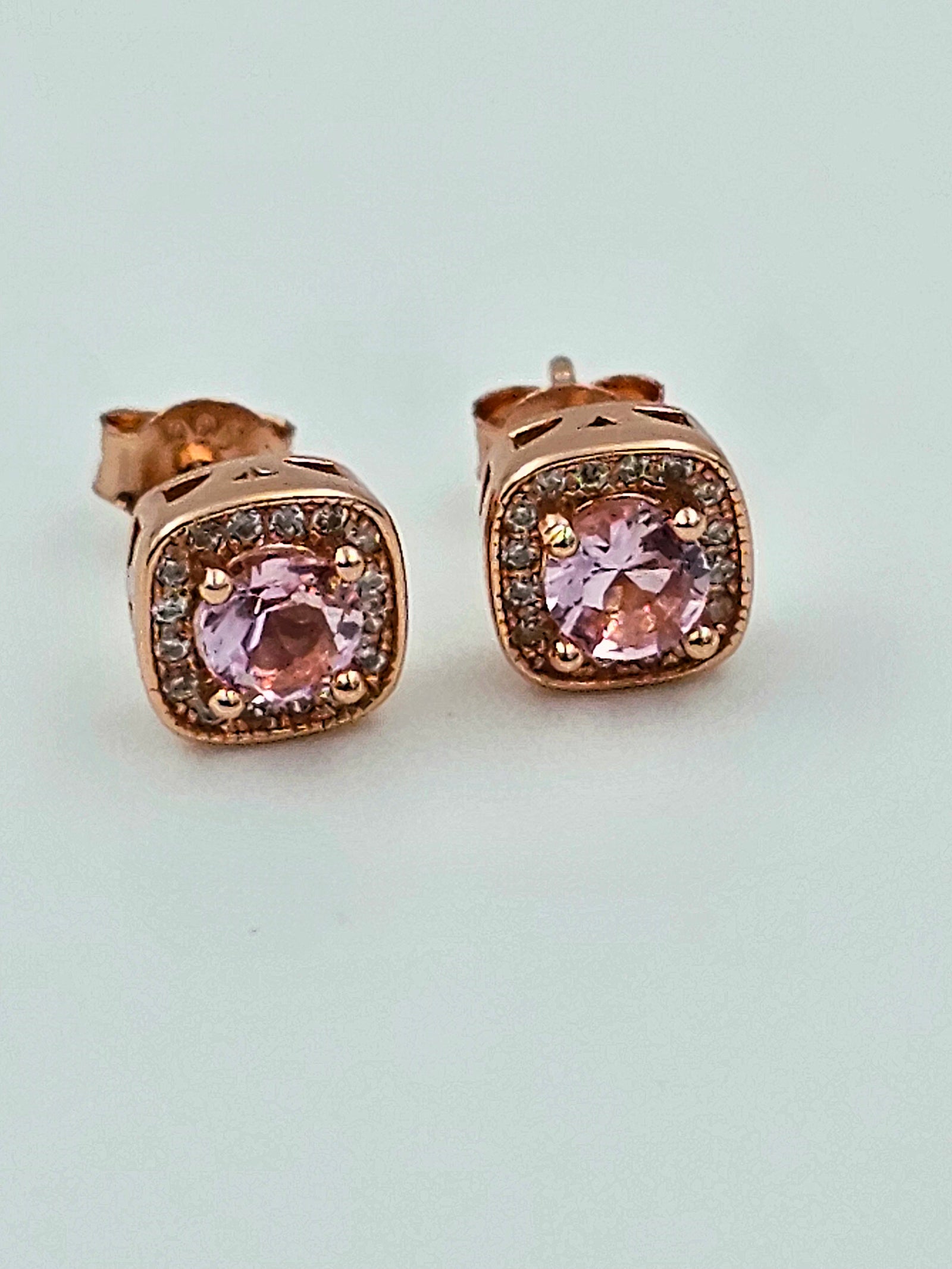 Elegant Rosegold Coated Silver earrings with Pink Stone