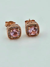 Elegant Rosegold Coated Silver earrings with Pink Stone